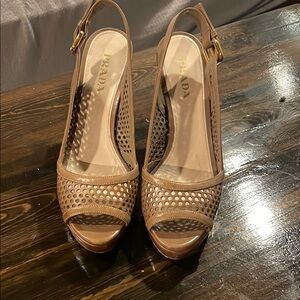 Prada Tan Leather Slingback Heels